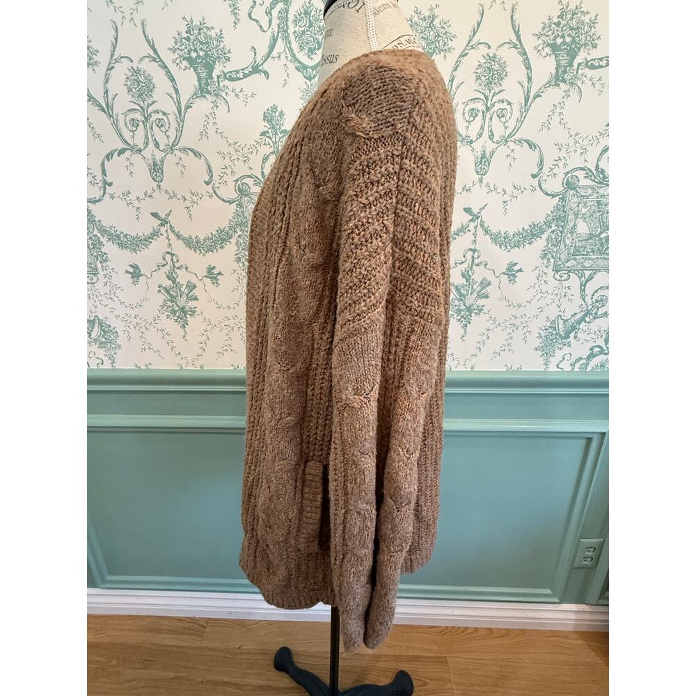 Abercrombie & Fitch Chunky Cable Knit Long Cardigan Sweater Brown Tan - Size M - Picture 5 of 6